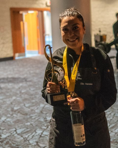 Chef Elia Herrera with Gold Trophy at Canada's Great Kitchen Party Toronto Regional Qualifiers