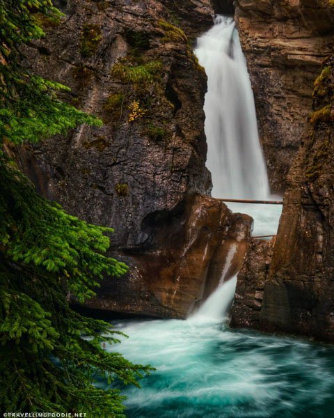 Long exposure Johnston Canyon Lower Falls at Banff National Park, Alberta, Canada