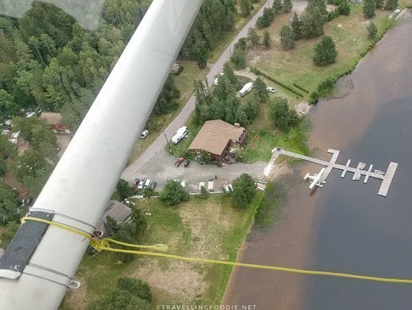 Aerial view of Ivanhoe River Inn from float plane in Sudbury, Ontario