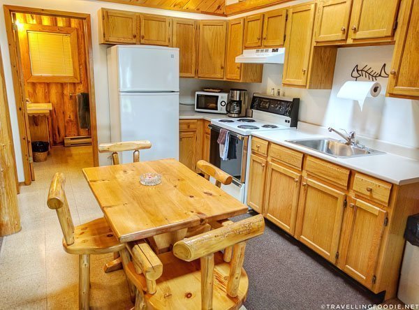 Cottage Log Suite full kitchen at Air Ivanhoe in Sudbury, Ontario