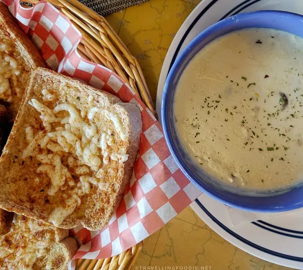 Garlic and Cheese Toast, and Cream of Mushroom Soup