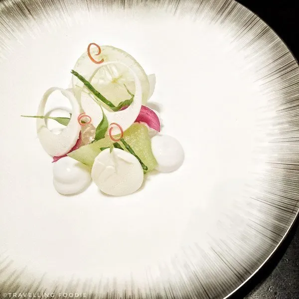 Hearts of Palm, Pear, Coconut, Finger Lime at Alo Restaurant in Toronto