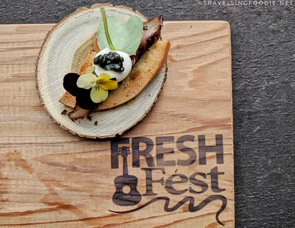 Northern Diving Sturgeon Pastrami by Rod Butters & Brock Bowes at Fresh Fest for BC Shellfish and Seafood Festival 2017 in Comox Valley, British Columbia
