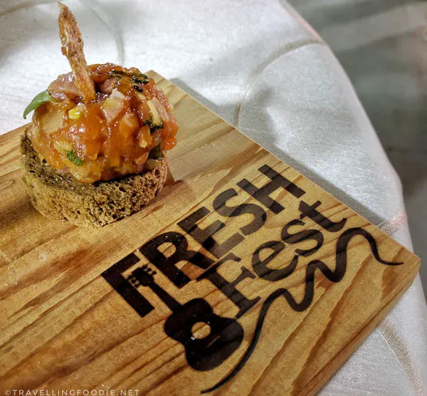 Salmon Tartare by Nyle Petherbridge at Fresh Fest for BC Shellfish and Seafood Festival 2017 in Comox Valley, British Columbia