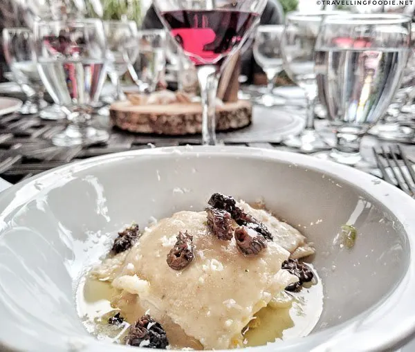 Cowichan Pasta Crab & Shrimp Ravioli by Chef Andrew Shepherd with 40 Knots Wine at Chef's Shellfish Showdown for BC Shellfish and Seafood Festival 2017 in Comox Valley, British Columbia