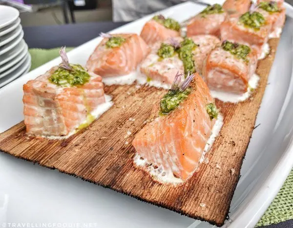 Barbecued Chinook with Pesto at BC Seafood Expo 2017 in Comox Valley, British Columbia