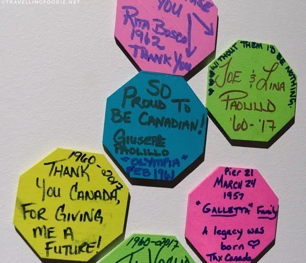 Hand-written notes from immigrants at Canadian Museum of Immigration at Pier 21 in Halifax, Nova Scotia