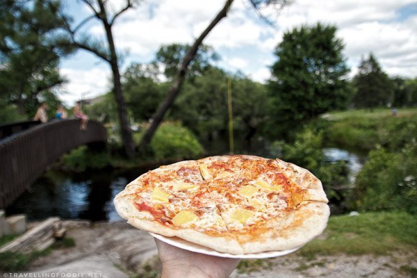 Pizza with view of Head Lake at Haliburton, Ontario