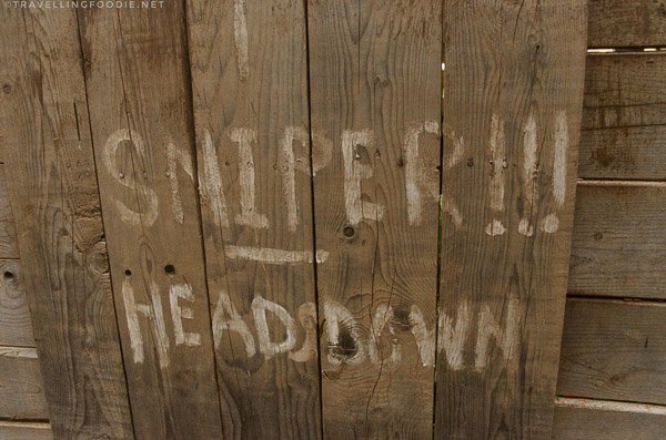 Snipers Heads Down written in Trench in Halifax Citadel, Nova Scotia