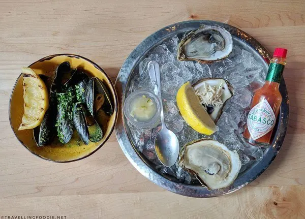 Oysters and Coconut Curry Mussels from Little Fish Oyster Bar at Five Fishermen in Halifax
