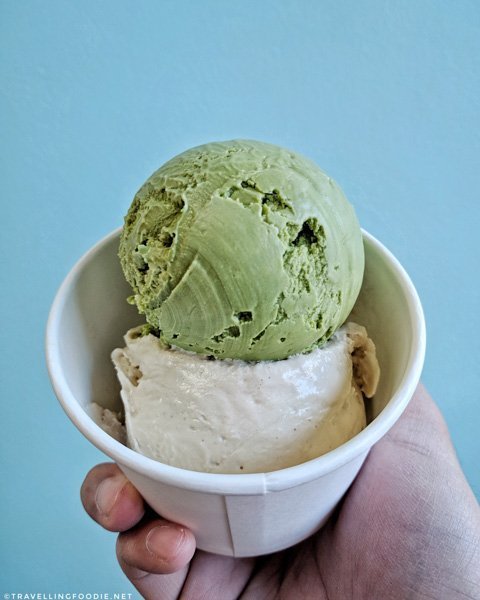 Matcha and Whskey Hazelnut Ice Cream at Made By Marcus in Calgary, Alberta