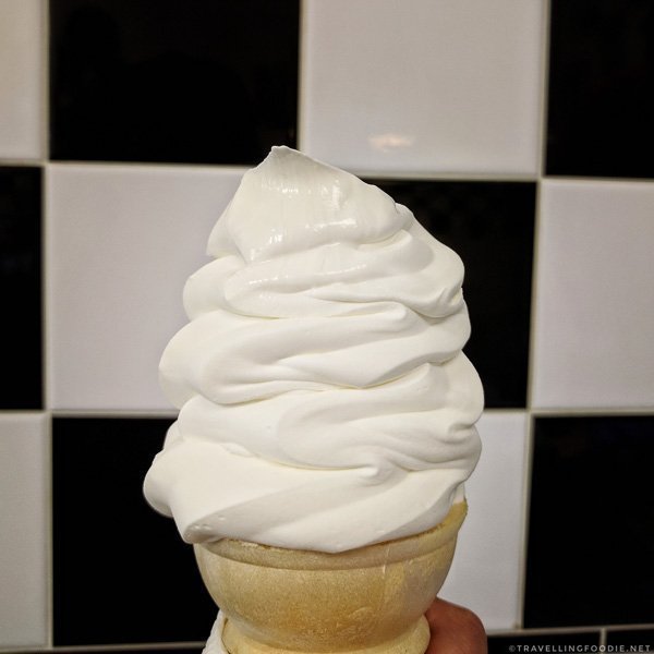 Vanilla Soft Serve on cone at Pine Dairy Bar in Timmins, Ontario