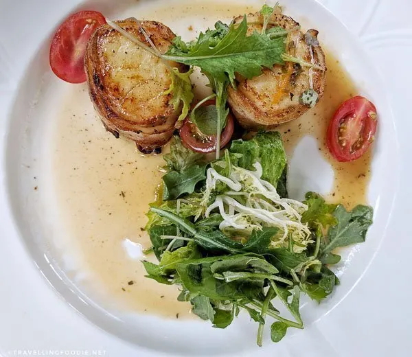 Bacon Wrapped Filled Diver Scallops at The Elm Hurst Inn and Spa in Ingersoll, Oxford County, Ontario