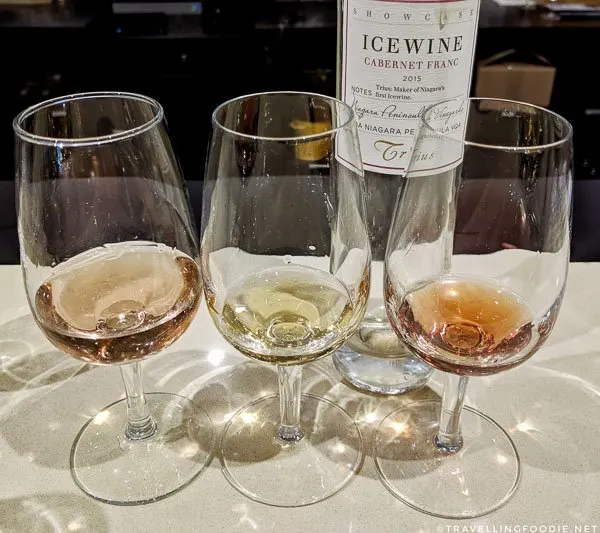 Trius Rose, Showcase Riesling Icewine and Showcase Cabernet Franc Icewine at Trius Winery in Niagara-on-the-Lake, Ontario