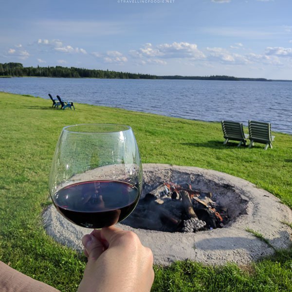 Enjoying Marius red wine at WildExodus campfire in Timmins, Ontario