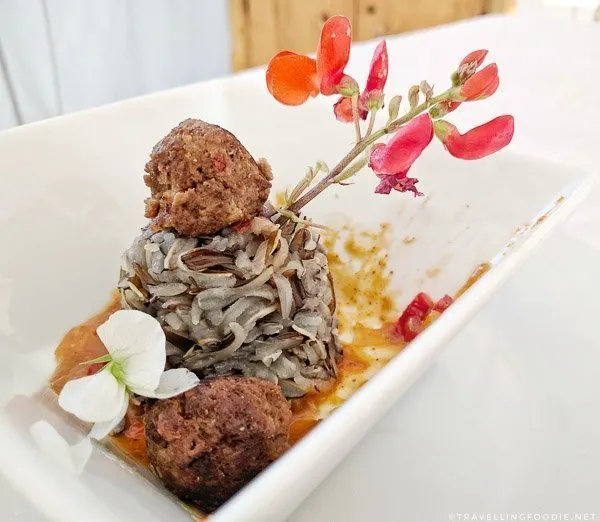 Wild Boar Meatball with sweet curry sauce on wild rice