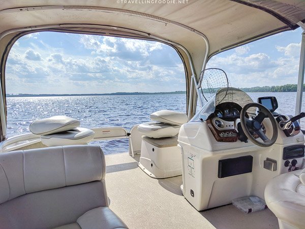 Pontoon boat cruise along Kenogamissi Lake at WildExodus in Timmins, Ontario