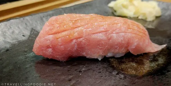 Non-Seared Otoro (Tuna Belly) Sushi at Zen Japanese Restaurant in Markham, Ontario