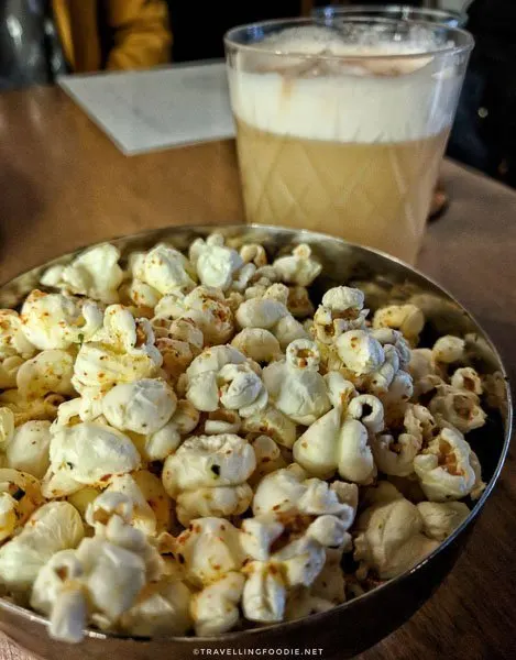 Popcorn and whiskey sour at 11th Mile Restaurant in Fredericton, New Brunswick