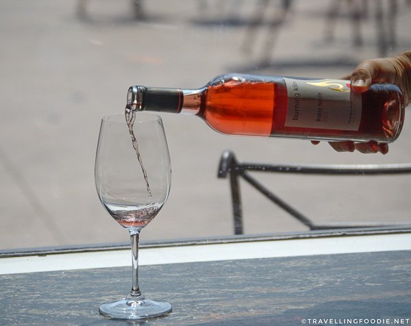 Pouring the Broken Needle Rose Wine at Burning Kiln Winery at St. Williams, Norfolk County, Ontario