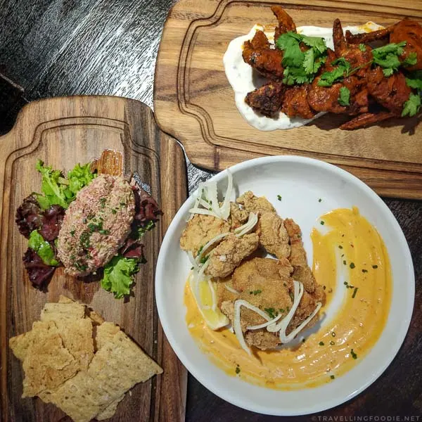Chicken Wings, Beef Tartare, Fried Oysters
