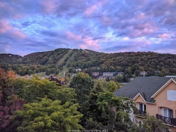 Views from the outdoor terrace at Domaine Chateau-Bromont, Eastern Townships, Quebec