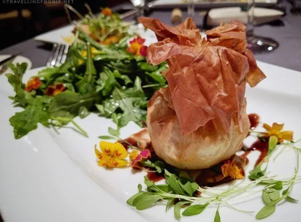 Filo Pastry with Goat Cheese and Smoked Salmon at Domaine Chateau-Bromont, Eastern Townships, Quebec