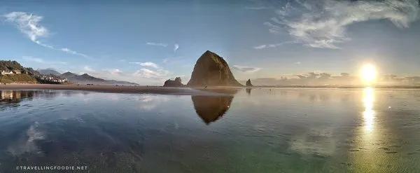 90-degree panoramic view of Cannon Beach, Oregon