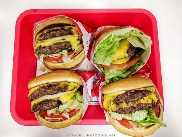 3 Double Double Cheeseburgers and a Double Double Protein Cheeseburger at In-N-Out in Torrance, California