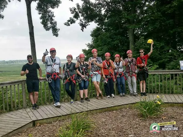 Group photo after doing the Zip Line and Canopy Tour at Long Point Eco Adventures in St. Williams, Norfolk County, Ontario