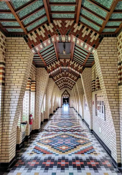 Multicoloured hallway at Saint Benedict Abbey, Eastern Townships, Quebec