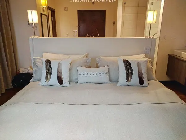 Bedroom in main pavilion at Spa Eastman in Eastern Townships, Quebec