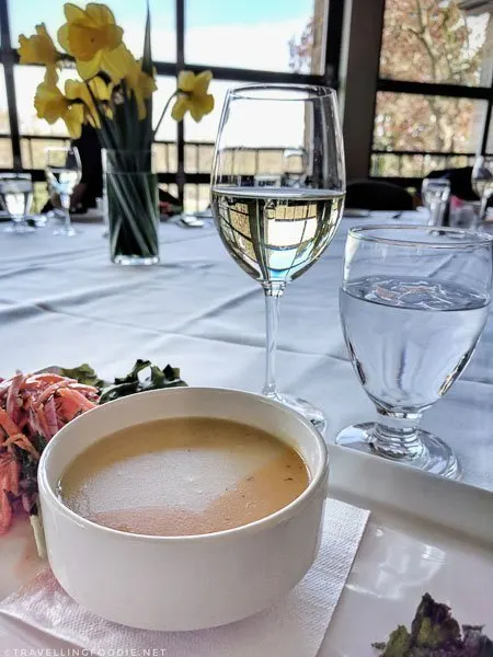 Potato Soup with wine at Whirlpool Restaurant in Niagara Falls, Ontario