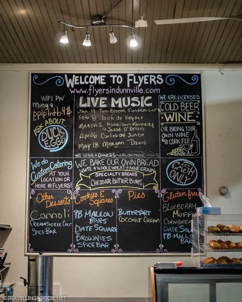 Current news board at Flyers Bakery and Cafe in Dunnville, Haldimand County, Ontario