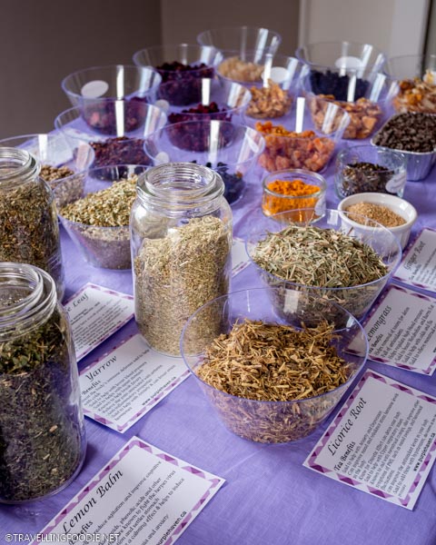Tea ingredients with Purple Haven Farm at Towne Cafe at Dunnville, Haldimand County, Ontario