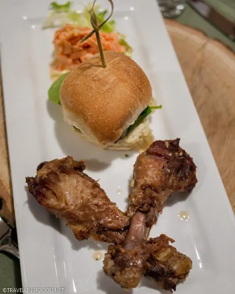 Maple garlic duck wings and maple braised pork belly slider at Richardson's Farm and Market in Dunnville, Haldimand County, Ontario
