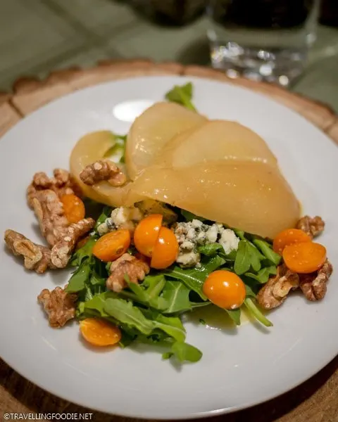 Poached pear with maple vinaigrette at Richardson's Farm and Market in Dunnville, Haldimand County, Ontario