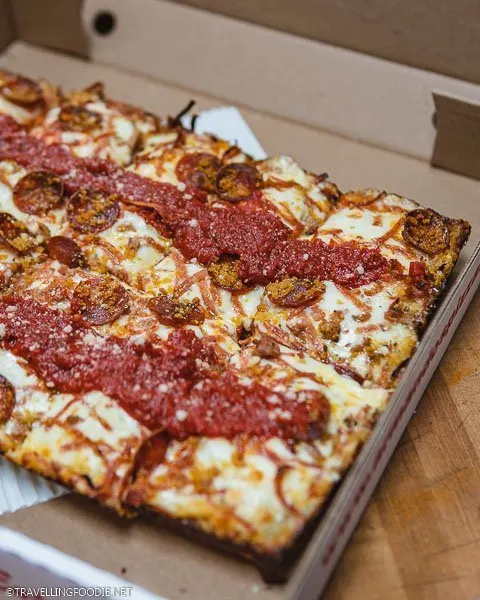 Detroit Style Deep Dish Pizza at Armando's Pizza in Windsor, Ontario