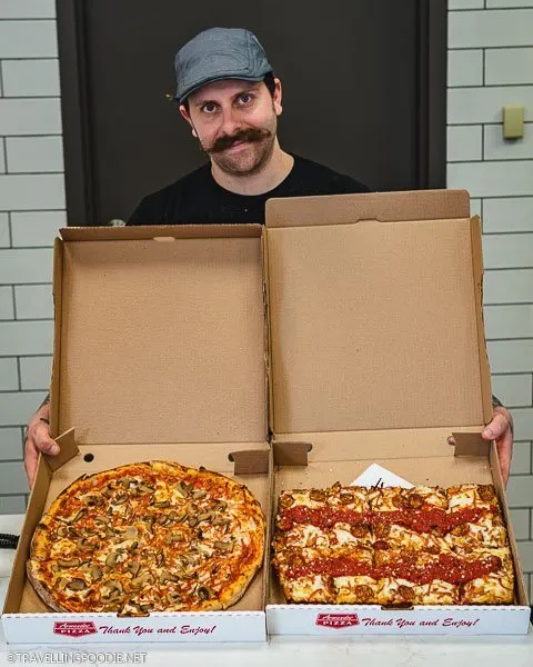 Chef Dean Litster showing Windsor Pizza and Detroit Deep Dish Pizza