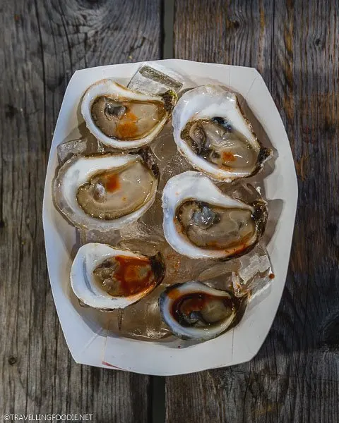 Six pieces Raspberry Point Farms Oysters at WindsorEats Street Food Festival