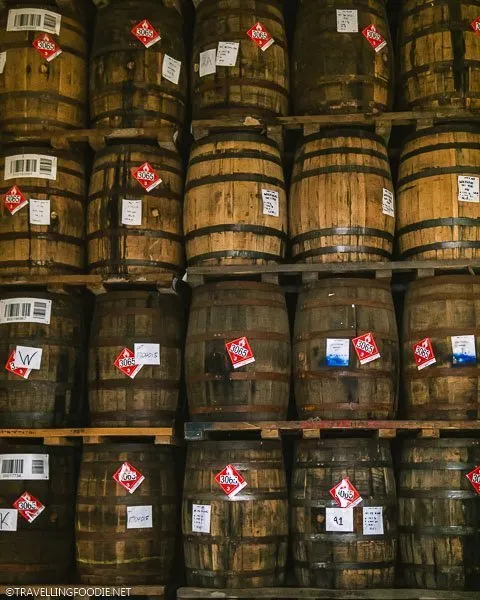 Aging Whiskey Barrels at Wolfhead Distillery in McGregor, Ontario