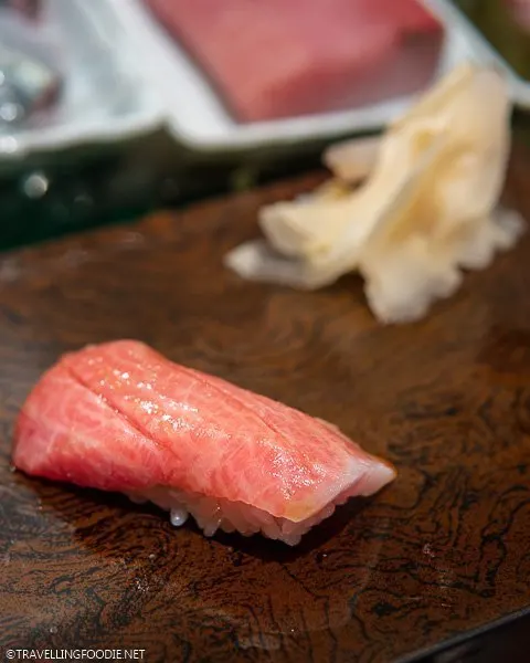 Bluefin Tuna Belly Sushi at Tsukiji Sushidai Honkan in Tokyo, Japan