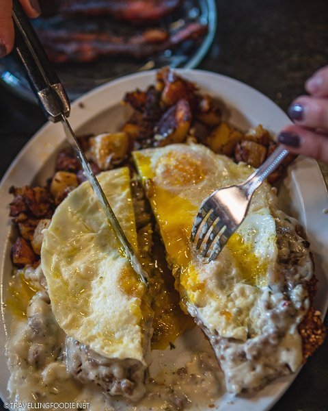 Cutting through the Country Fried Steak at Creekside Cafe