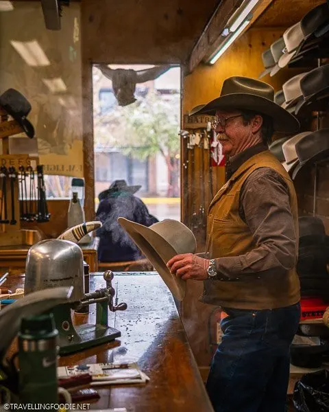 Cowboy steaming Fedora Hat at FM Light and Sons in Steamboat Springs