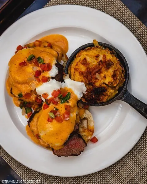 Steak & Eggs Benedict and Hashbrown at Hotel Colorado Restaurant and Bar in Glenwood Springs
