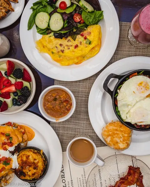 Breakfast Food all on the table at Hotel Colorado Restaurant