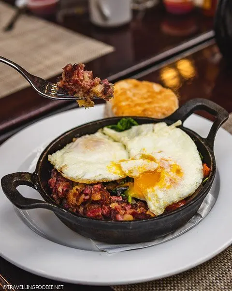 Fork with Corned Buffalo Hash at Hotel Colorado Restaurant and Bar in Glenwood Springs