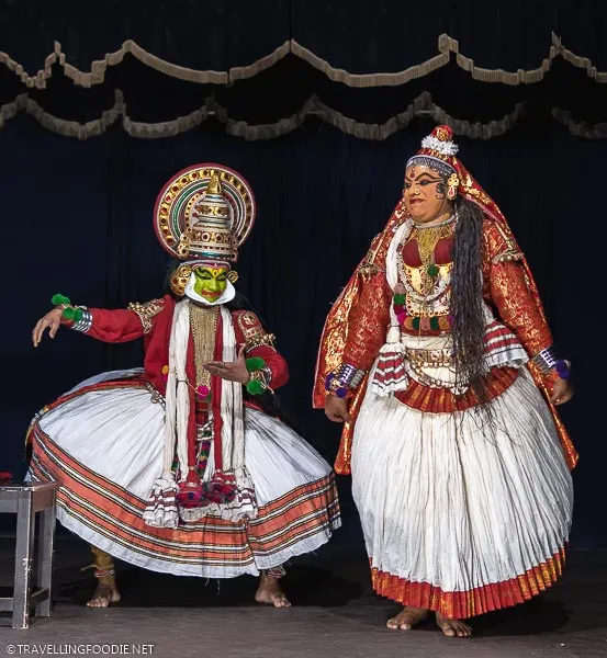 Two Indian Guys wearing Costume and Make-up in Kathakali Dance Drama in Kochi