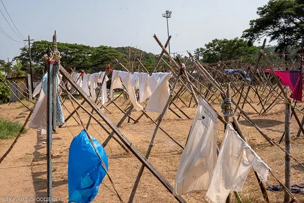 Hanging Clothes at Dhobi khana public laundry in Kochi, Kerala