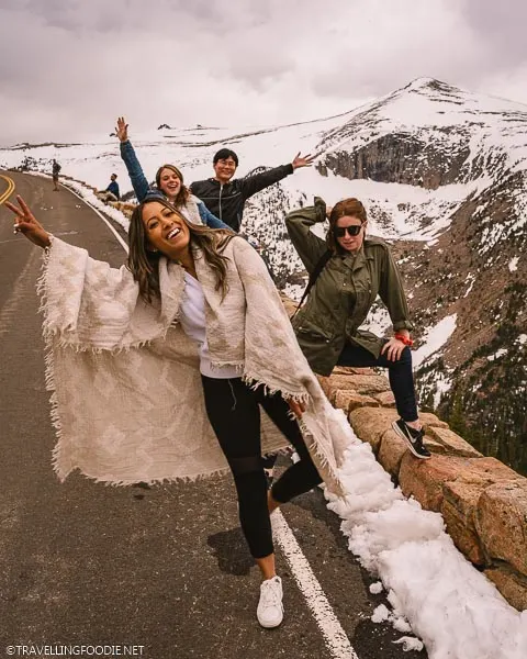 Bloggers posing on Trail Ridge Road at Rocky Mountain National Park